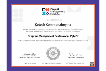 the project management guru kotesh kommanaboyina pgmp certificate