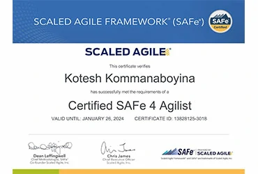 the project management guru kotesh kommanaboyina safe agilist 4 certificate