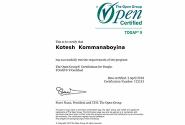 the project management guru kotesh kommanaboyina togaf 9 certified certificate